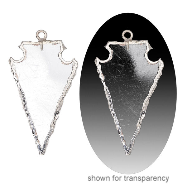 Focal, quartz crystal (natural) / electroplated silver / silver-plated sterling silver, 36x22mm hand-cut arrowhead. Sold individually. image number 0