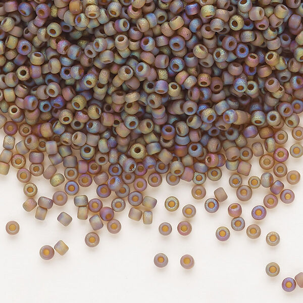 Seed bead, Dyna-Mites™, glass, pkg/1/2kg, #11 round, translucent frosted rainbow root beer, (24FAB 11/0 RR). image number 0
