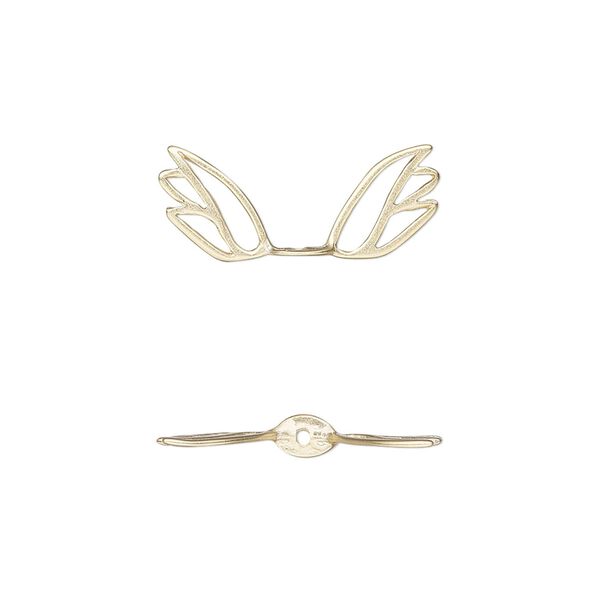 Bead, Amoracast®, satin-finished "vermeil," 21x8mm angel wing with cutout design. Sold individually. image number 0