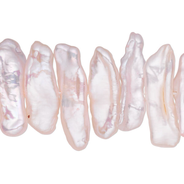Pearl, cultured freshwater (dyed), pink, 18x5mm-28x10mm stick, C+ grade, Mohs hardness 2-1/2 to 4. Sold per 16-inch strand. image number 0