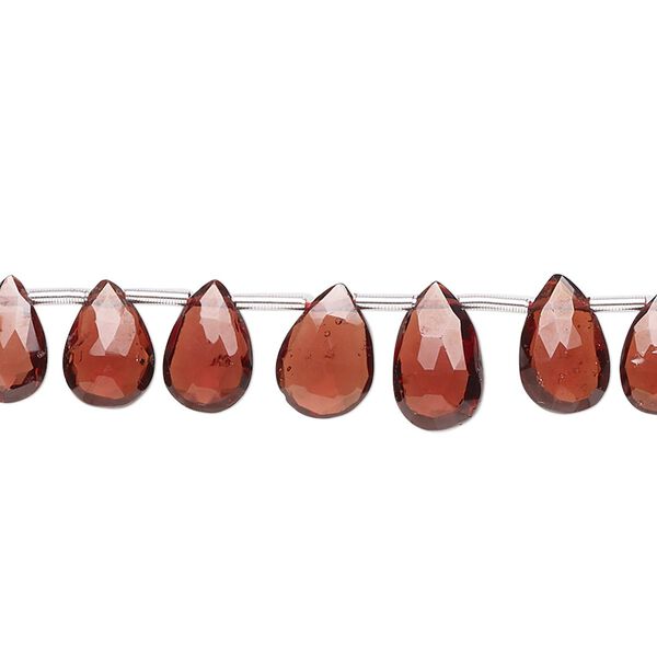 Garnet 1pkg1, hand-cut top-drilled faceted puffed teardrop bead natural 4 inch graduated 6x4mm-9x7mm image number 0