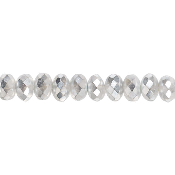 Bead, Czech fire-polished glass, metallic chrome, 7x5mm faceted rondelle. Sold per 15-1/2" to 16" strand. image number 0