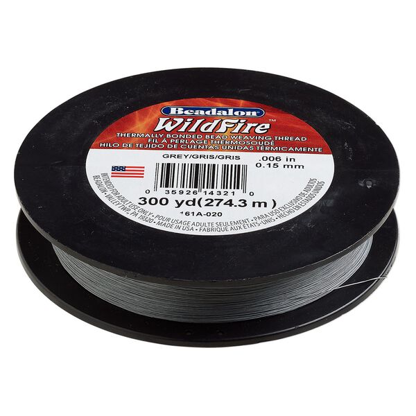 Thread, Beadalon® WildFire™, polyester and plastic, grey, 0.15mm with bonded coating, 10-pound test. Sold per 300-yard spool. image number 0