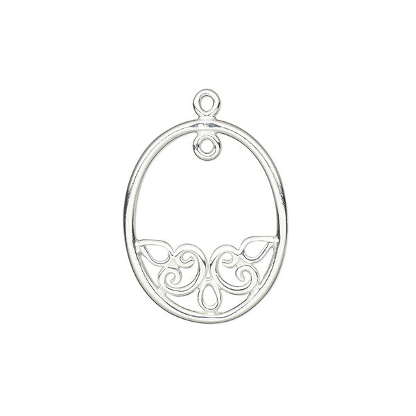 Drop, sterling silver, 21.5x17.5mm single-sided slightly domed oval with swirl design and loop. Sold individually. image number 0