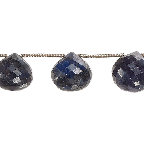Blue sapphire 1pkg10, hand-cut top-drilled faceted teardrop bead 11x10mm-15x14mm image number 0