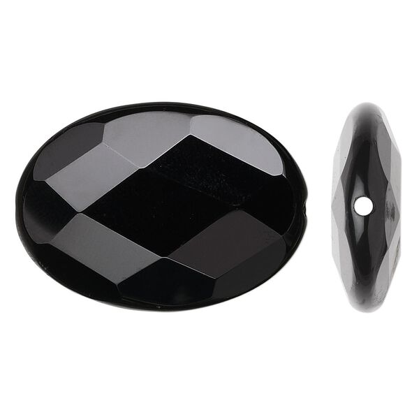 Black onyx 1pkg2, faceted flat oval bead 34x24mm image number 0