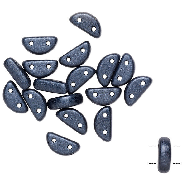 Bead, Preciosa, Czech pressed glass, opaque satin navy blue, 8.5x3mm half moon with (2) 0.8-0.9mm holes. Sold per pkg of 20. image number 0