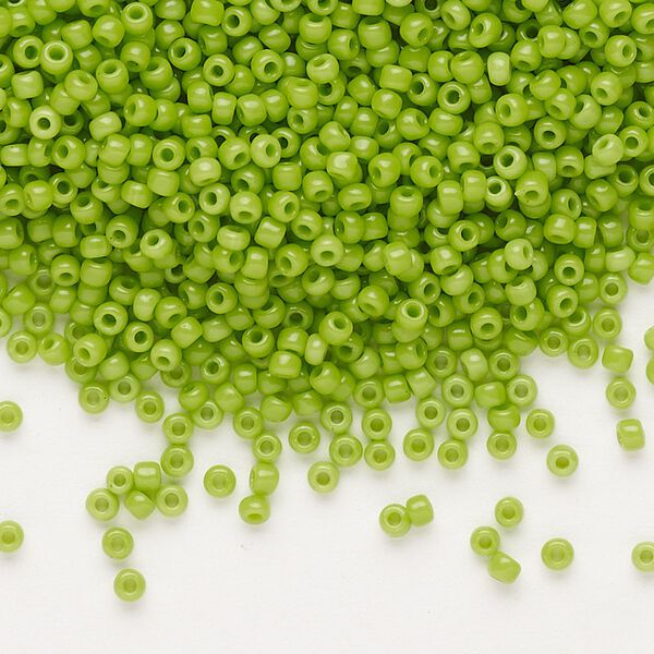 Seed bead, Dyna-Mites™, glass, pkg/40g, #11 round, opaque lime green, (745 11/0 RR). image number 0