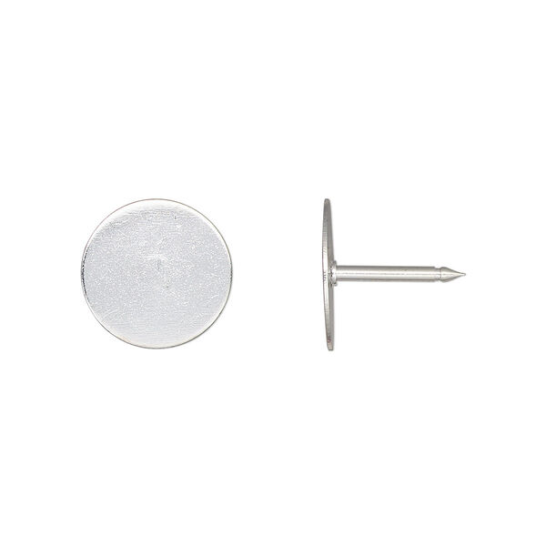 Tie tac back, silver-finished brass, 12mm flat round pad. Sold per pkg of 10. image number 0