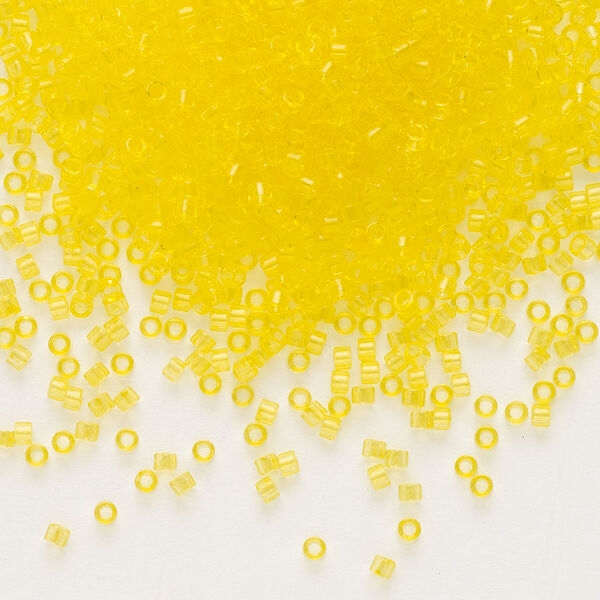 Seed bead, Delica®, glass, pkg/50g, #11 round, transparent outside dyed yellow (DB-1301). image number 0