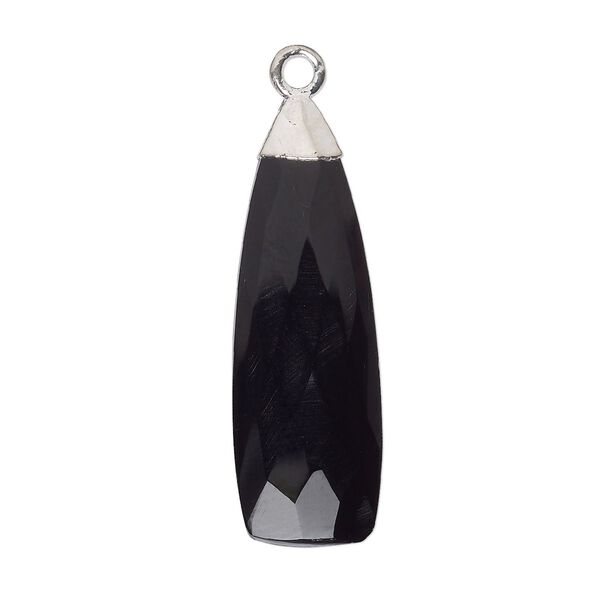 Black onyx / sterling silver 1pkg1, electroplated hand-cut faceted paddle drop 28x9mm image number 0