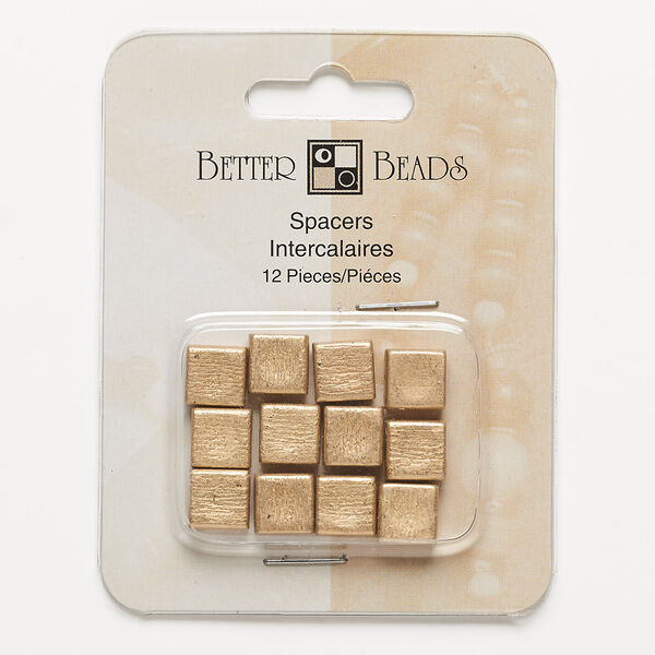 Bead, gold-finished "pewter" (zinc-based alloy), 9x9mm matte textured flat square. Sold per pkg of 12. image number 0