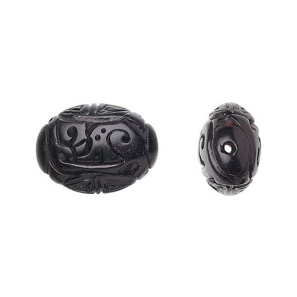 Jet 1pkg1, hand-carved oval bead natural 18x13mm image number 0