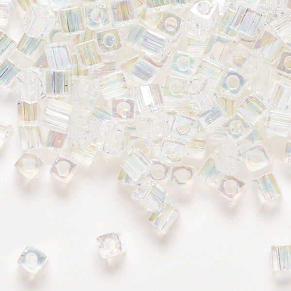 Seed bead, Miyuki, glass, pkg/25g, 3.5-3.7mm square, translucent rainbow clear (SB-250). image number 0
