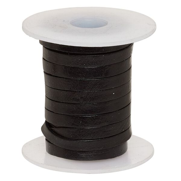 Cord, leather, black, 4mm flat. Sold per 5-yard spool. image number 0