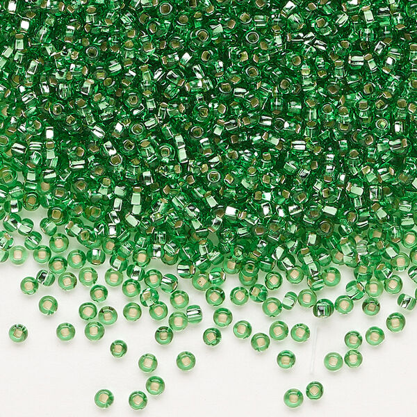 Seed bead, Preciosa Ornela Czech glass, pkg/50g, #11 rocaille, transparent silver-lined light green, (57100). image number 0