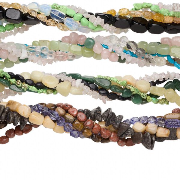 Multi-gemstone 1pkg5, chip bead 15 inch mix medium to extra large chip / mini to large nugget image number 0