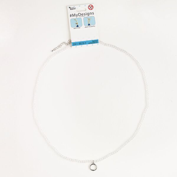 Necklace, "pewter" (zinc-based alloy)/steel/glass, pkg/24 inches, silver finish and clear, 14mm round with lobster claw clasp and extender chain. image number 0