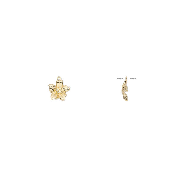 Drop, 14Kt gold-filled, 11x10mm flower with 2mm peg, fits 4-5mm half-drilled bead. Sold individually. image number 0