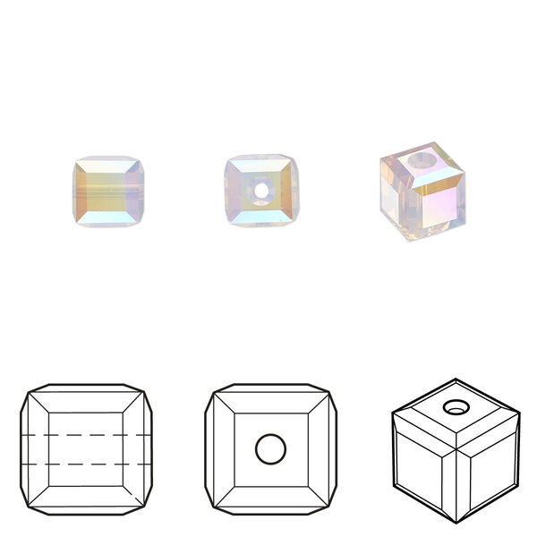 Bead 144pk rose water opal shimmer b, Swarovski® 6mm cube 5601 image number 0