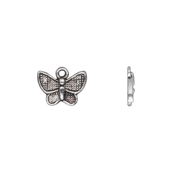 Charm, antique silver-plated "pewter" (zinc-based alloy), 13x10mm single-sided butterfly. Sold per pkg of 50. image number 0