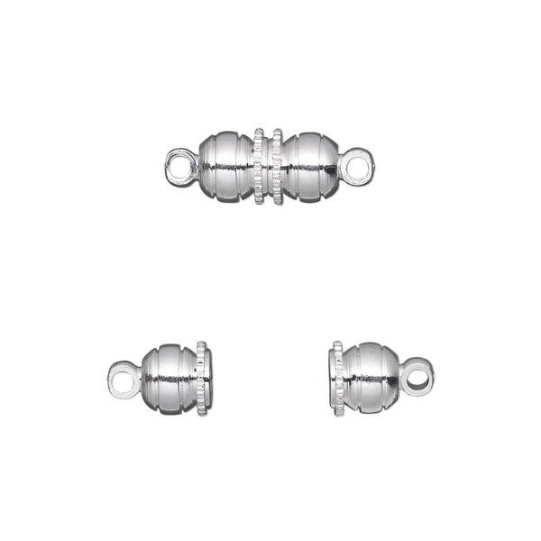 Clasp, magnetic, silver-finished brass, 12x6mm double round. Sold per pkg of 100. image number 0