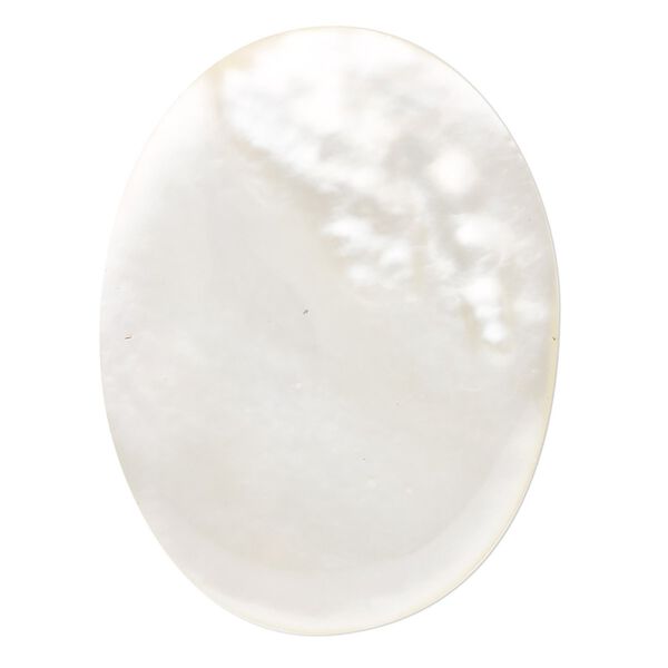 Cabochon, mother-of-pearl shell (bleached), white, 40x30mm oval, Mohs hardness 3-1/2. Sold individually. image number 0