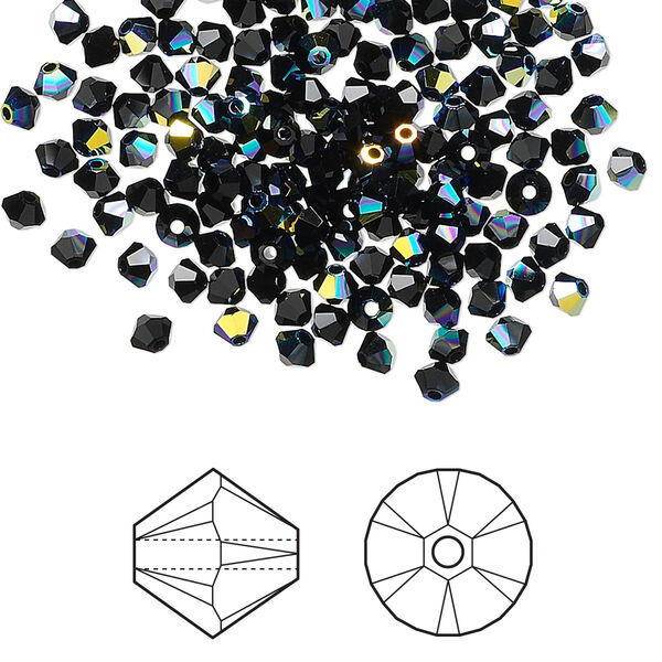 Bead 48pk jet AB, Crystal Passions® 3mm bicone 5328 image number 0