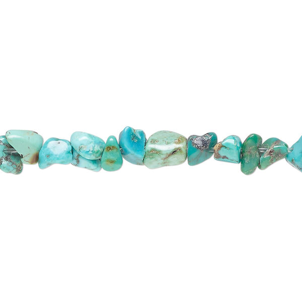 Bead, turquoise (dyed / stabilized), small to medium pebble and medium chip, Mohs hardness 5 to 6. Sold per 15-1/2" to 16" strand. image number 0