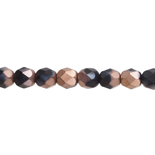 Bead, Czech fire-polished glass, opaque matte black half-coated Capri rose, 6mm faceted round. Sold per 15-1/2" to 16" strand. image number 0