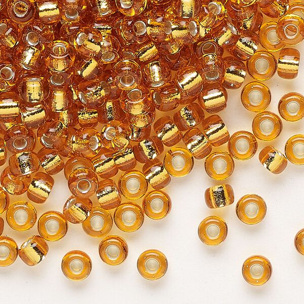 Seed bead, Miyuki, glass, pkg/25g, #6 rocaille, transparent silver-lined marigold (RR-2422). image number 0