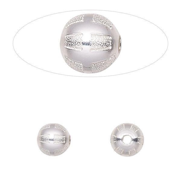 Bead, sterling silver, 8mm round with laser-cut square pattern. Sold per pkg of 2. image number 0