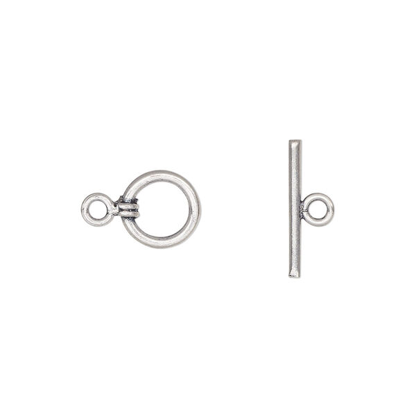 Clasp, toggle, antiqued sterling silver, 8mm round. Sold per pkg of 2. image number 0