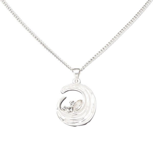 Necklace, glass rhinestone with silver-plated steel and "pewter" (zinc-based alloy), clear, 25x23mm matte freeform, 16 inches with 2-inch extender chain and lobster claw clasp. Sold individually. image number 0