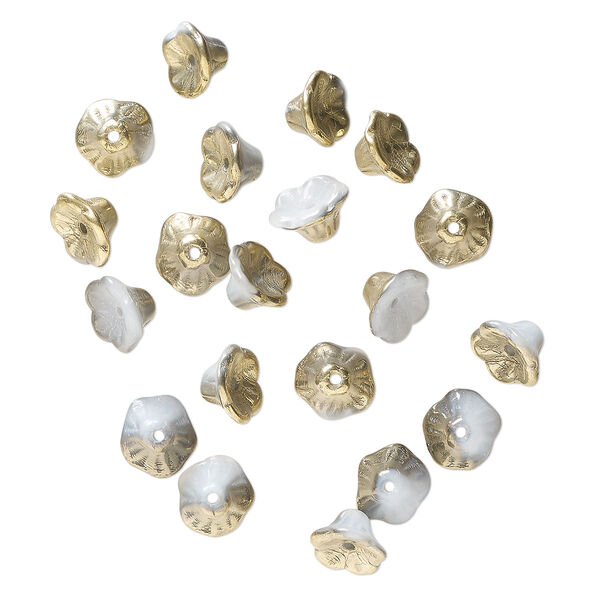 Bead, Preciosa, Czech pressed glass, opaque alabaster half-coated bronze gold, 7x4.5mm flower. Sold per pkg of 20. image number 0