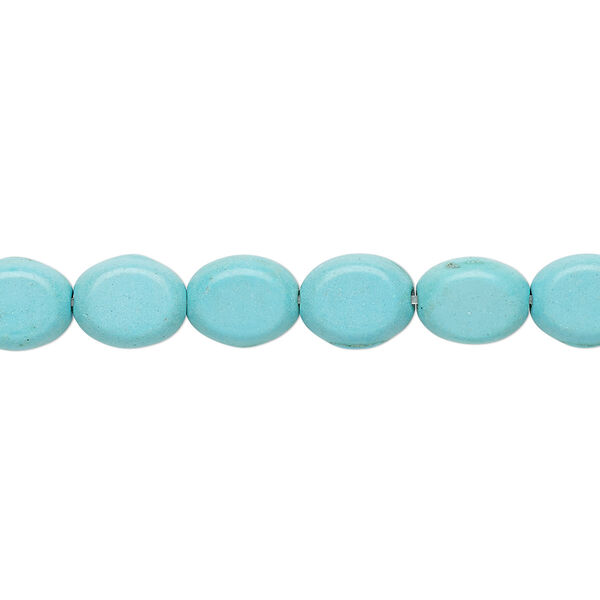 Bead, "turquoise" (resin) (imitation), light blue, 9x7mm-9x8mm flat oval. Sold per 15-inch strand. image number 0