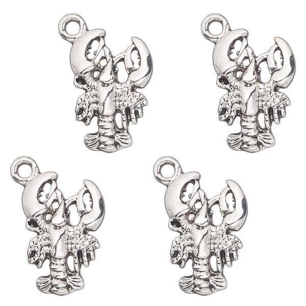 Charm, antique silver-finished "pewter" (zinc-based alloy) , 17x12mm single-sided lobster. Sold per pkg of 4. image number 0
