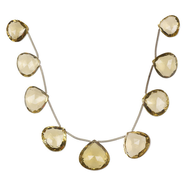 Golden quartz 1pkg9, hand-cut top-drilled faceted puffed teardrop bead B grade, graduated 14-20mm image number 0