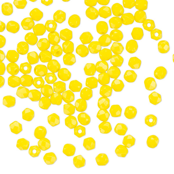 Czech fire-polished glass 1pkg120, faceted round bead opaque yellow 3mm image number 0