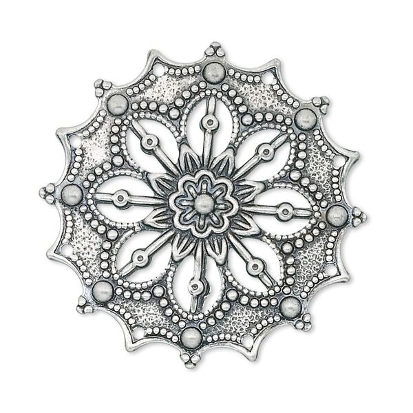 Focal, antique silver-plated brass, 34mm filigree flower. Sold per pkg of 10. image number 0