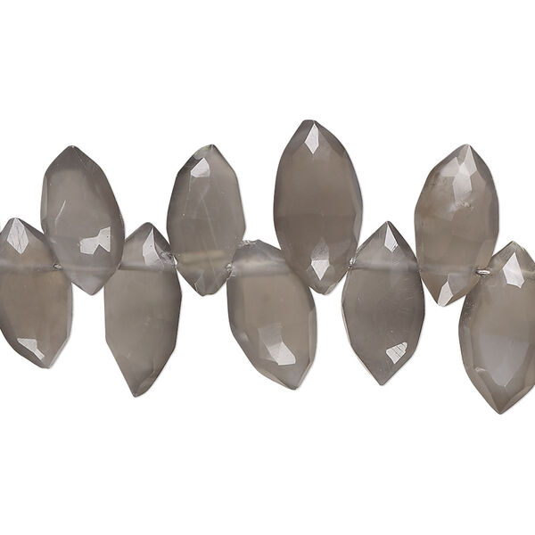 Grey moonstone 1pkg1, hand-cut top-drilled faceted puffed marquise bead natural 8 inch 12x7mm-15x8mm image number 0