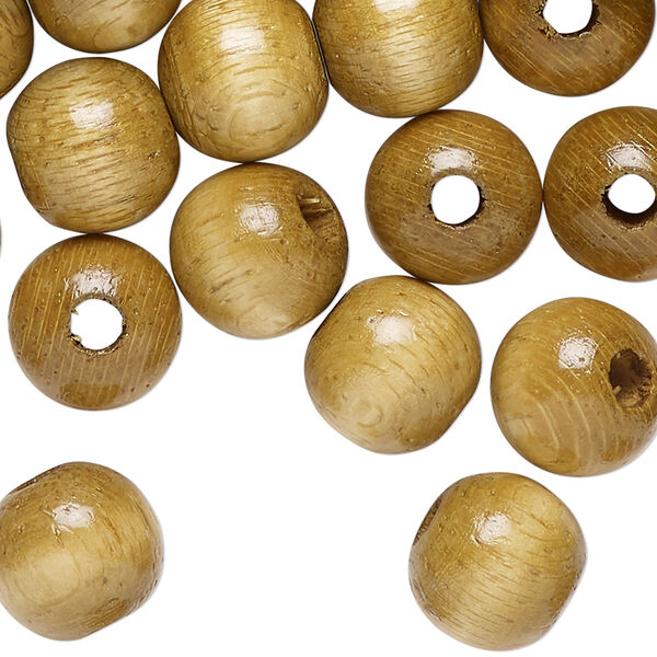 Bead, wood (dyed/waxed), khaki, 12mm round. Sold per pkg of 250. image number 0