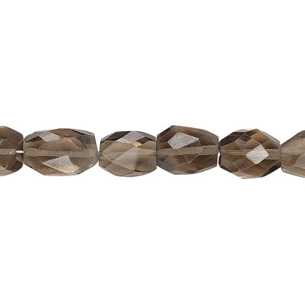 Smoky quartz 1pkg1, hand-cut faceted puffed oval bead 7 inch 9x7mm-12x8mm image number 0