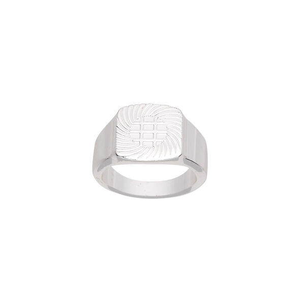 Ring, glue-on, silver-plated "pewter" (zinc-based alloy), 13mm square, size 7.5. Sold individually. image number 0