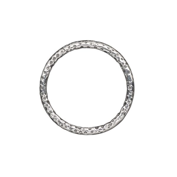 Jump ring, antiqued sterling silver, 20mm hammered round, 16.8mm inside diameter, 15 gauge. Sold Individually. image number 0