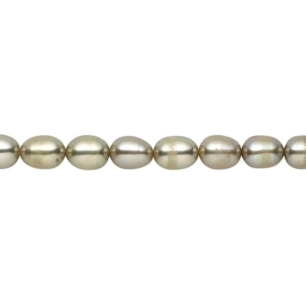 Pearl, cultured freshwater (dyed), green, 6x4mm-7-6mm rice, C+ grade, Mohs hardness 2-1/2 to 4. Sold per 16-inch strand. image number 0