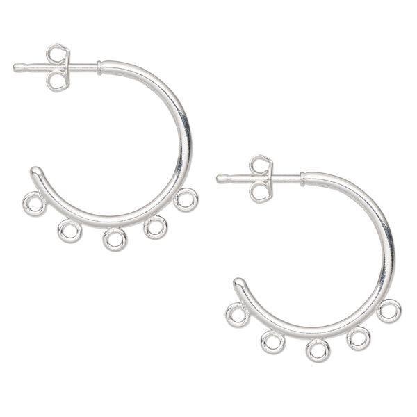 Earring hoop 1pkg100 silver-plated, 21mm 0.75 round / 8 closed loop / earnuts, 20 gauge brass 50 pair image number 0