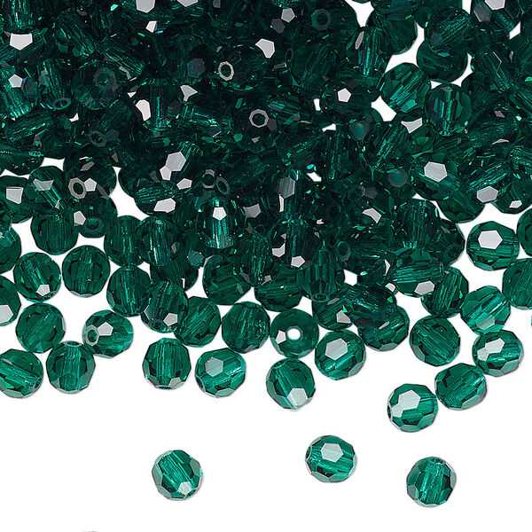 Bead 720pk emerald, Preciosa Czech crystal 4mm round image number 0