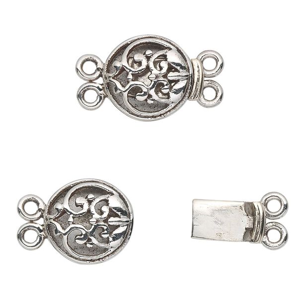 Clasp, 2-strand tab, sterling silver, 13mm round. Sold individually. image number 0