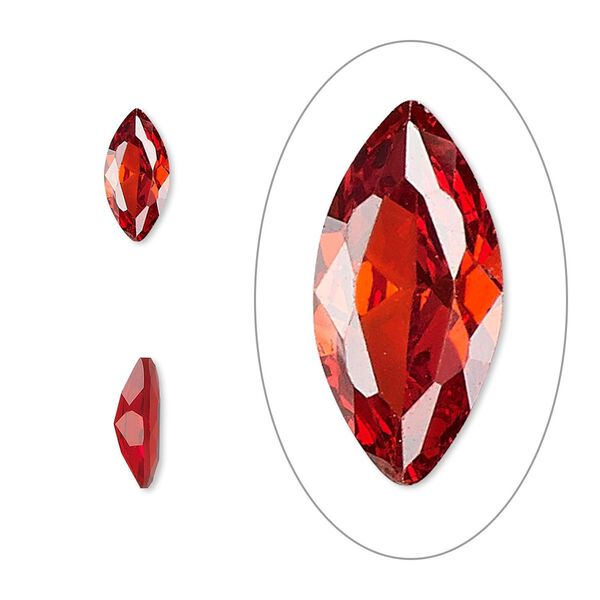 Gem, cubic zirconia, ruby red, 10x5mm faceted marquise, Mohs hardness 8-1/2. Sold individually. image number 0